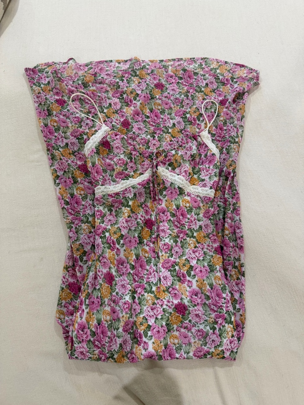 Floral Pink & Green Lace-Trim Maxi Dress